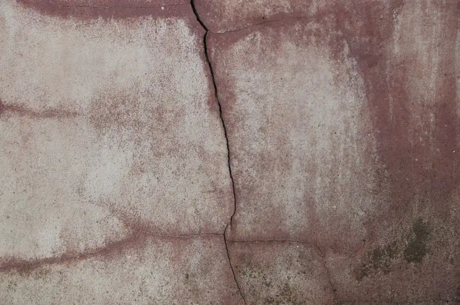 Close-up of an aged concrete wall with prominent crack, depicting texture and wear.